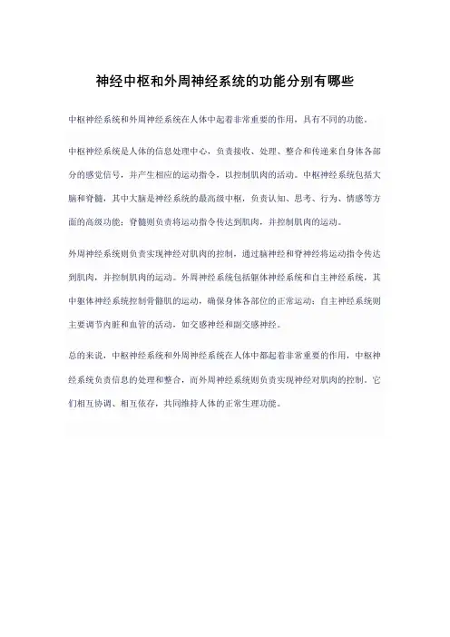 神经中枢和外周神经系统的功能分别有哪些