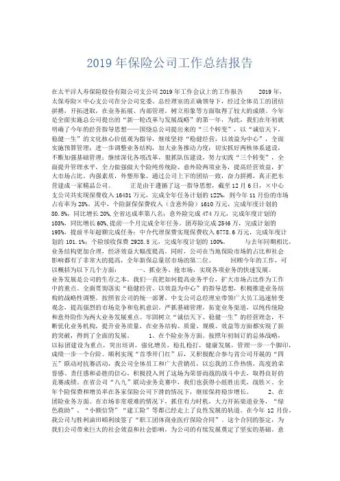 总结报告-2019年保险公司工作总结报告 精品