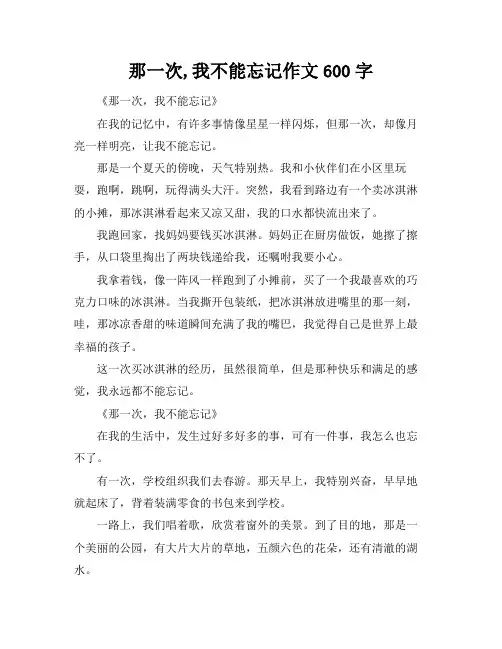 那一次,我不能忘记作文600字