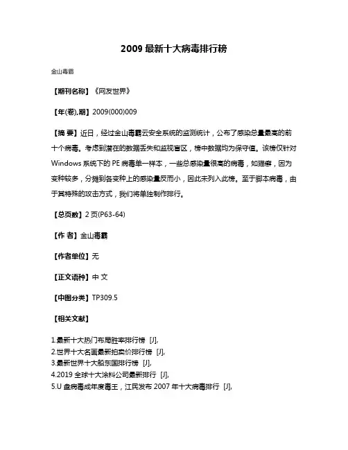 2009最新十大病毒排行耪