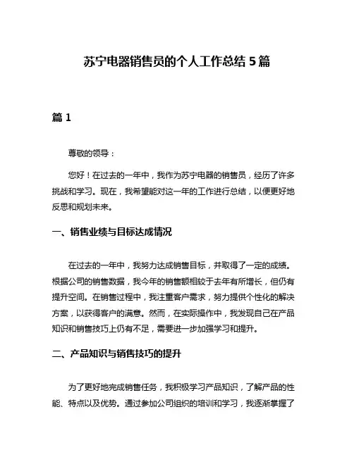 苏宁电器销售员的个人工作总结5篇