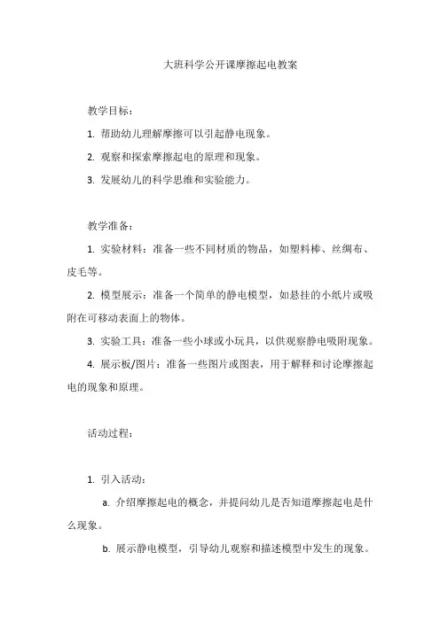 大班科学公开课摩擦起电教案