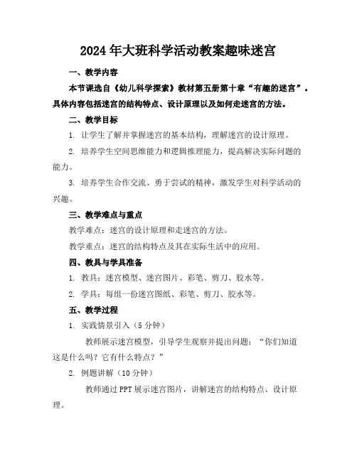 2024年大班科学活动教案趣味迷宫