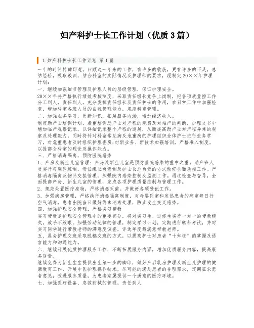 妇产科护士长工作计划(优质3篇)