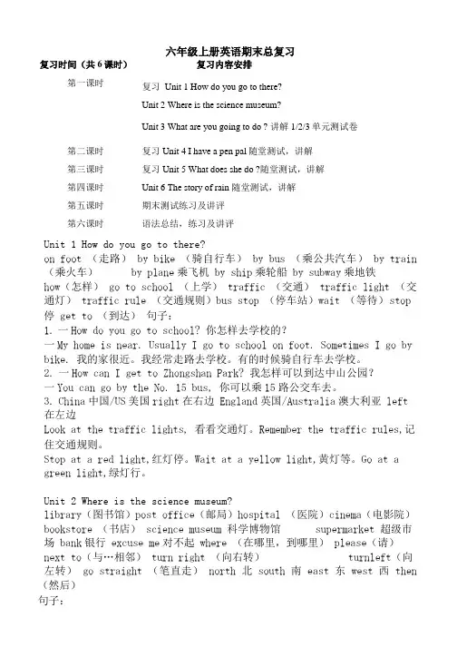 六年级上册英语期末总复习.doc