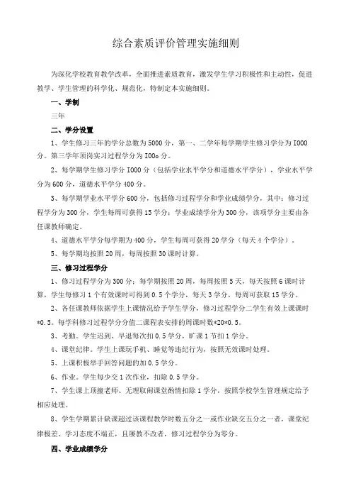 综合素质评价管理实施细则