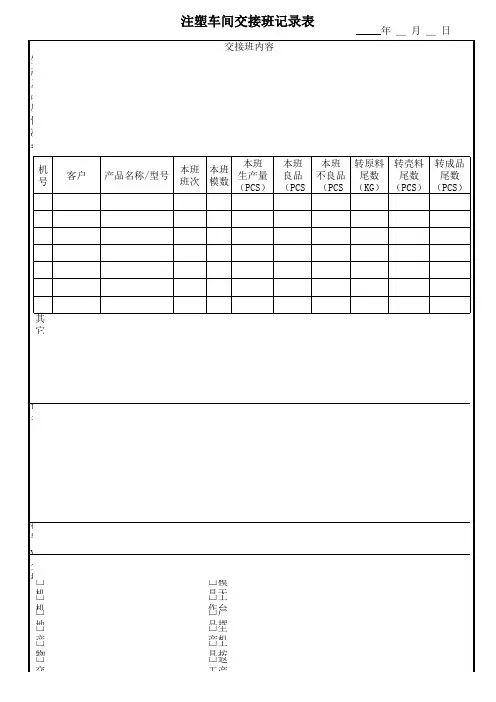 注塑车间交接班记录表