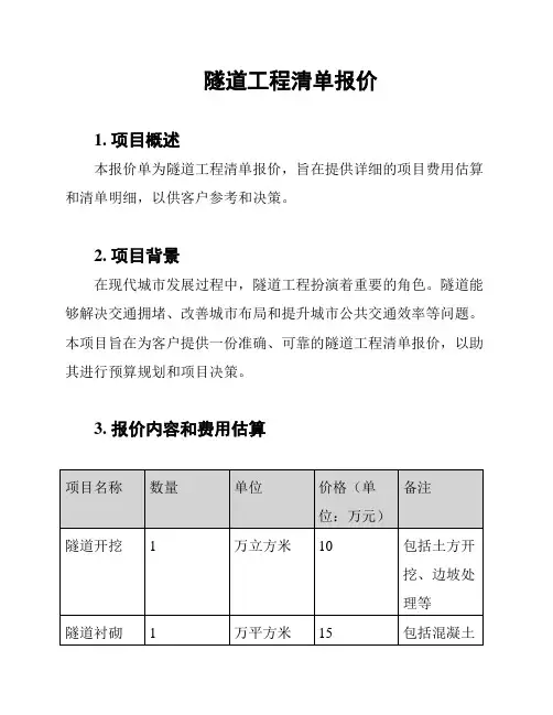 隧道工程清单报价