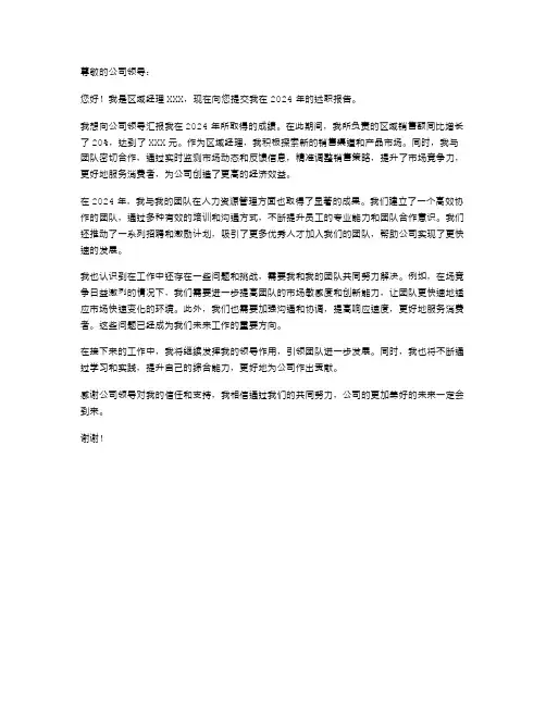 2024年区域经理的述职报告
