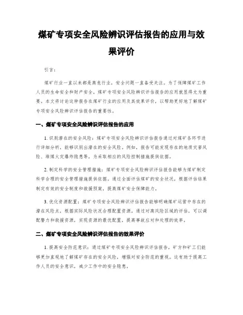 煤矿专项安全风险辨识评估报告的应用与效果评价