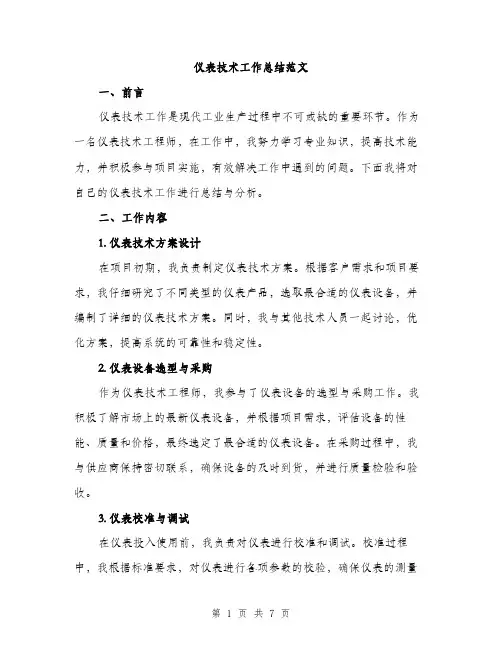 仪表技术工作总结范文(二篇)