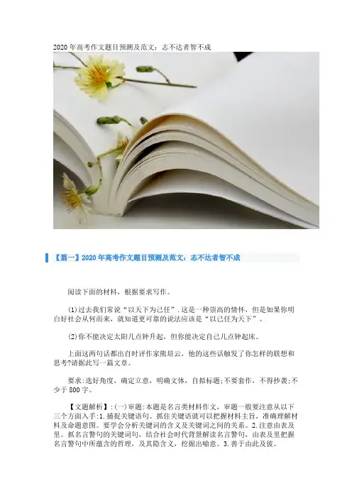 2020年高考作文题目预测及范文：志不达者智不成