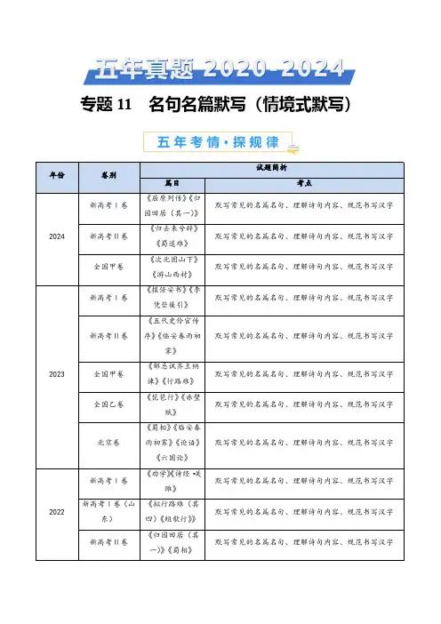 专题11 名句名篇默写(情境式默写)(学生卷)-五年(2020-2024)高考语文真题分类汇编