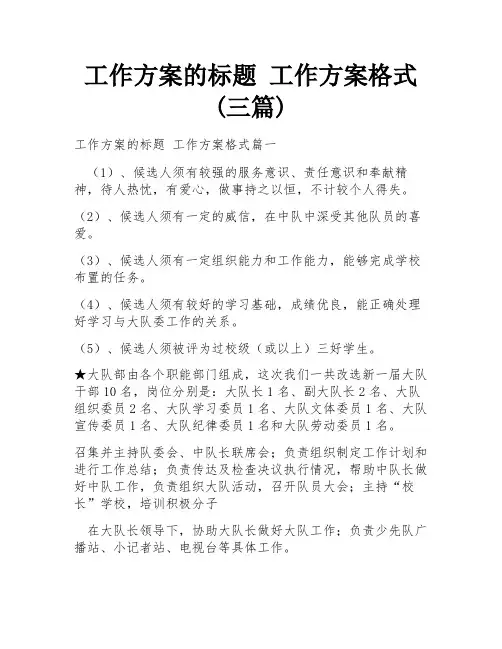 工作方案的标题 工作方案格式(三篇)