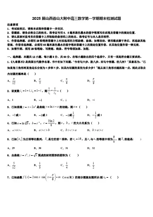 2025届山西省山大附中高三数学第一学期期末检测试题含解析