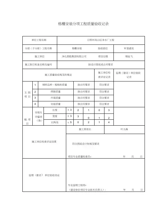 (完整版)格栅安装检验批验收表