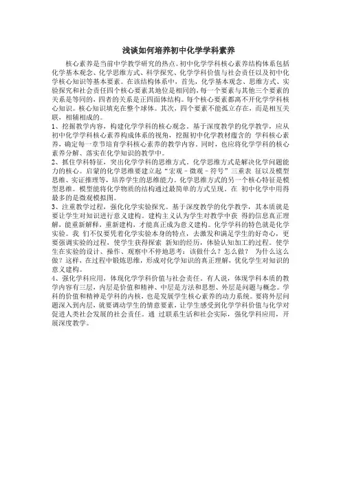 浅谈如何培养初中化学学科素养