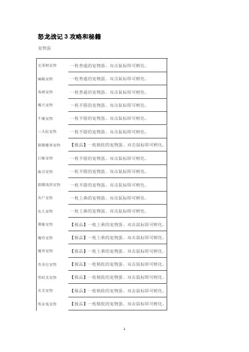 怒龙战记3攻略和秘籍