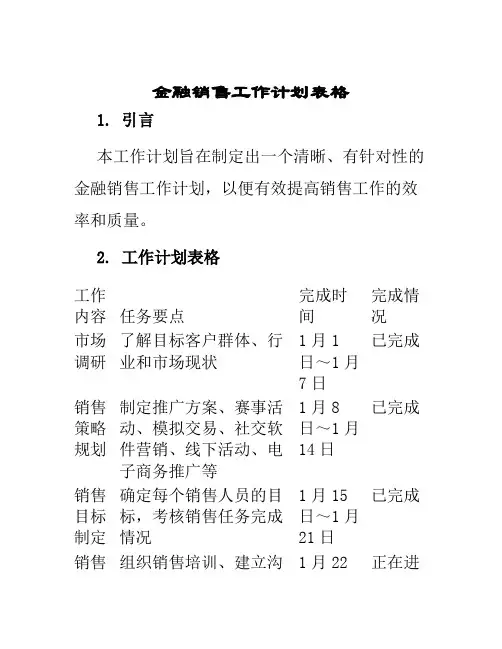 金融销售工作计划表格