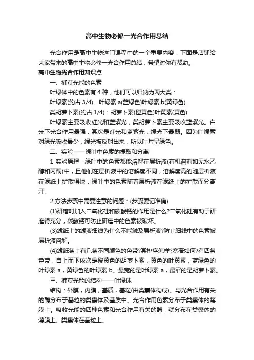 高中生物必修一光合作用总结