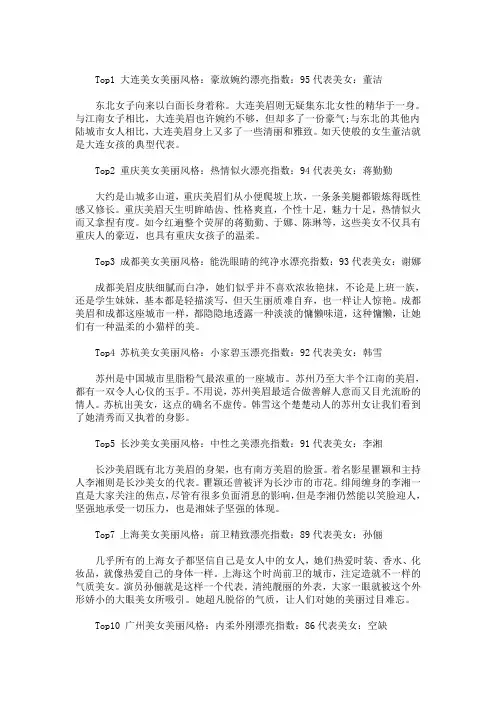 最新精选中国盛产美女的20大城市排名三篇