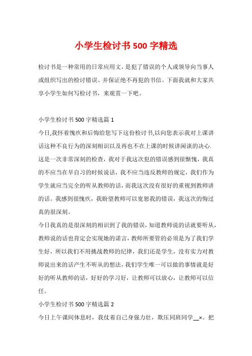 小学生检讨书500字精选