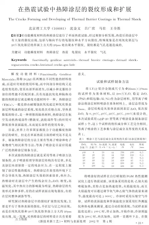 在热震试验中热障涂层的裂纹形成和扩展