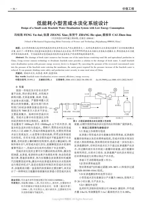 低能耗小型苦咸水淡化系统设计