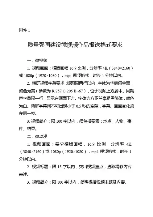 质量强国建设微视频作品报送格式要求