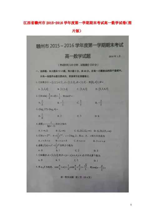 江西省赣州市高一数学上学期期末考试试题(扫描版)