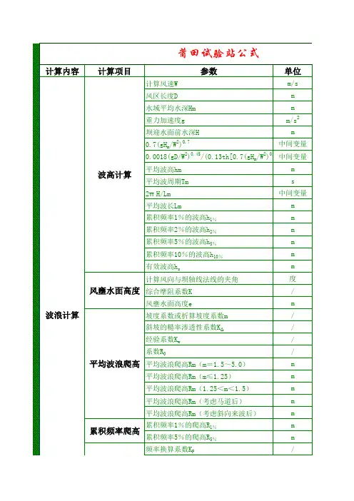 土石坝波浪和护坡计算电算表格