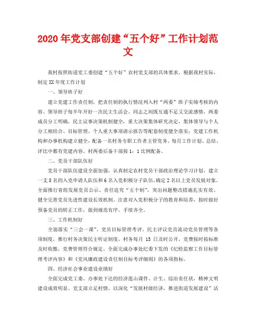 2020年党支部创建“五个好”工作计划范文