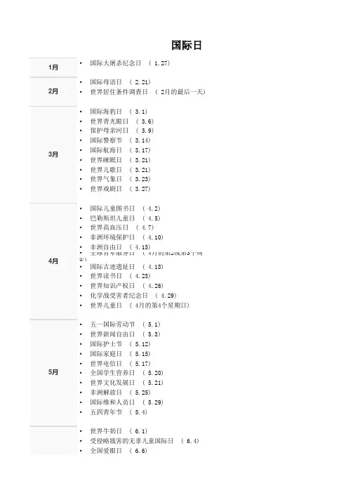 国际节日表