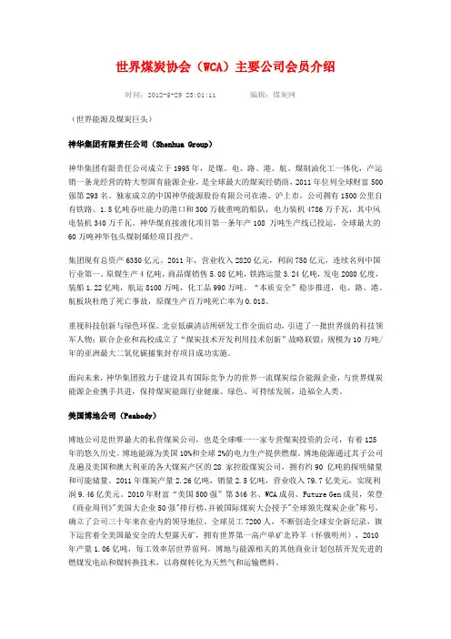 世界煤炭协会--主要公司会员介绍