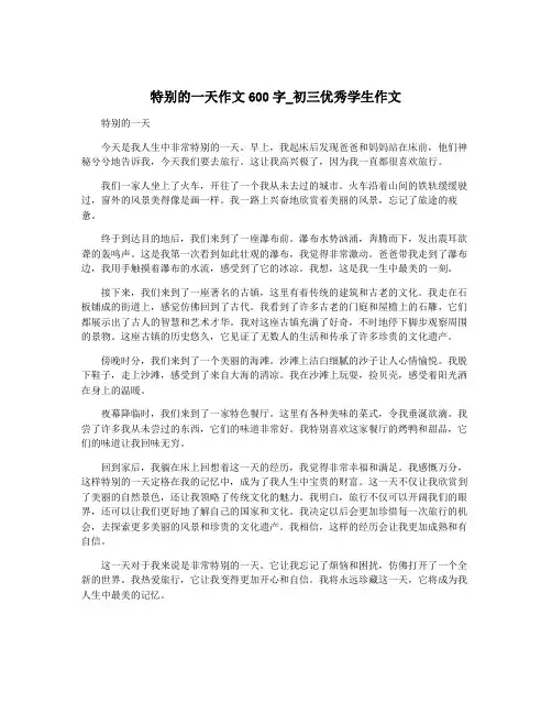 特别的一天作文600字_初三优秀学生作文