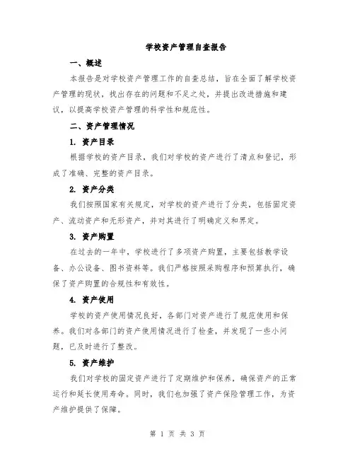 学校资产管理自查报告