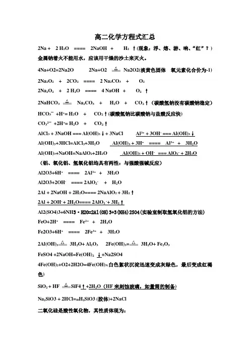 高二化学方程式汇总