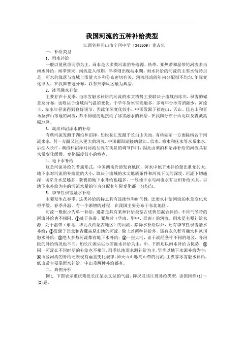 我国河流的五种补给类型