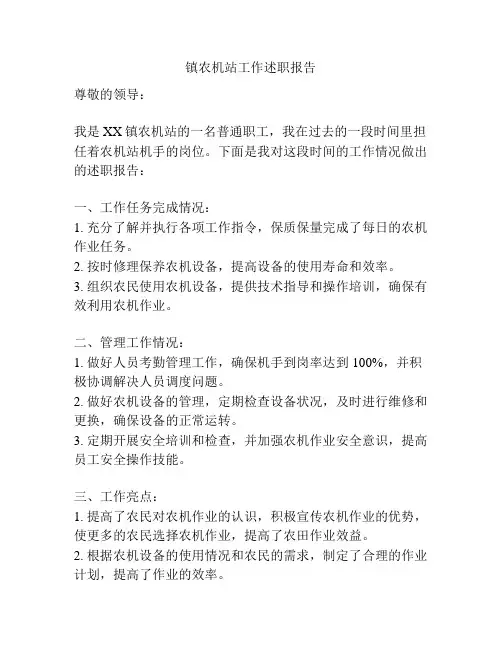 镇农机站工作述职报告