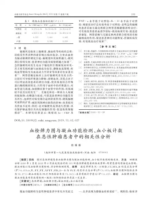 血栓弹力图与凝血功能检测、血小板计数在恶性肿瘤患者中的相关性分析