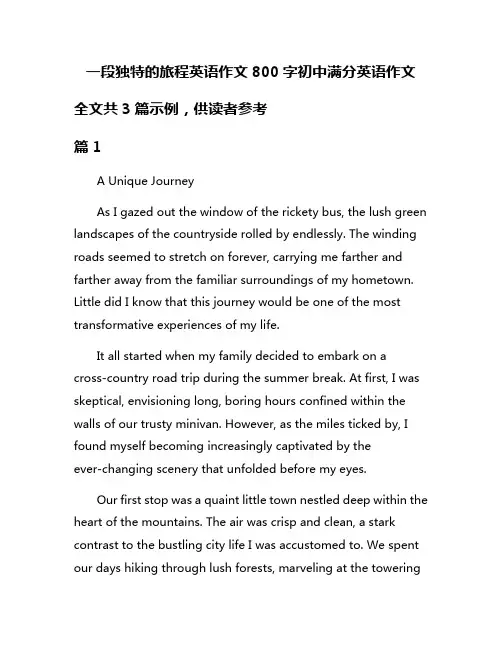 一段独特的旅程英语作文800字初中满分英语作文