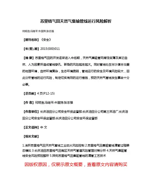 苏里格气田天然气集输管线运行风险解析