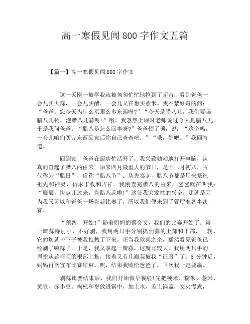 高一寒假见闻800字作文五篇