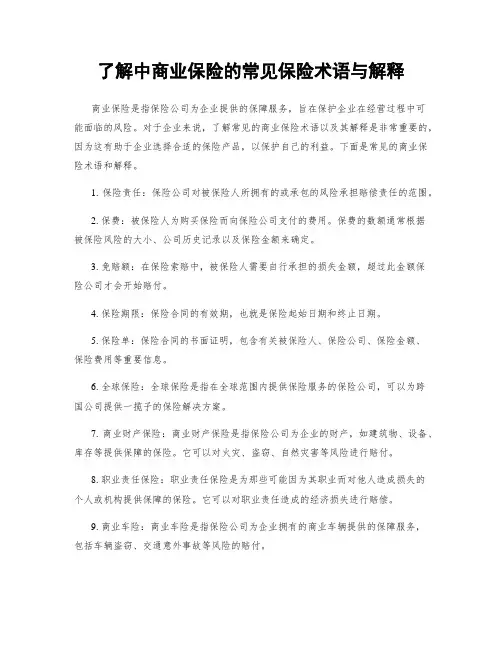 了解中商业保险的常见保险术语与解释