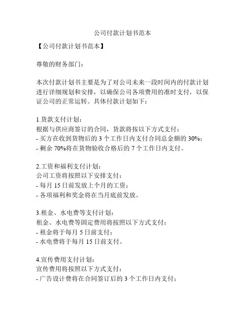 公司付款计划书范本