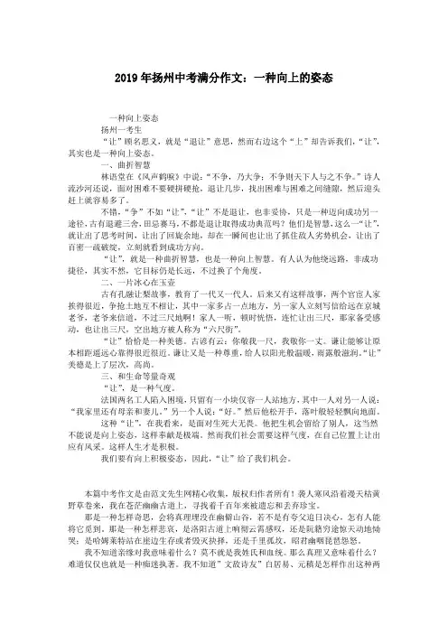 2019年扬州中考满分作文：一种向上的姿态.doc