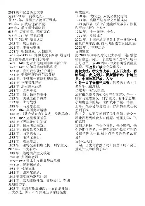 2018周年纪念历史大shi