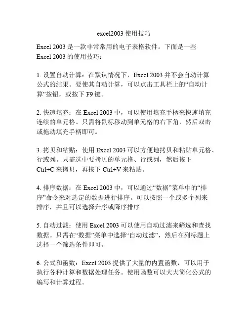 excel2003使用技巧