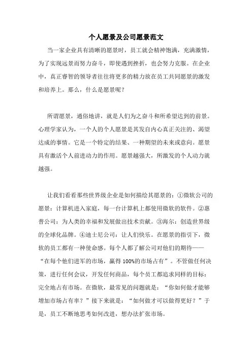 个人愿景及公司愿景范文