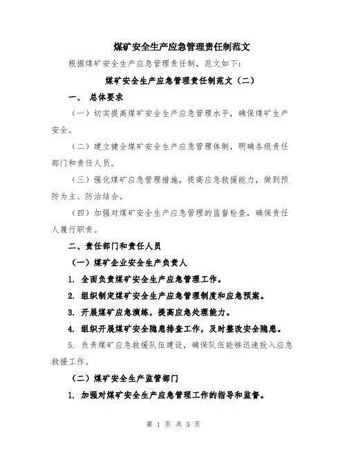 煤矿安全生产应急管理责任制范文